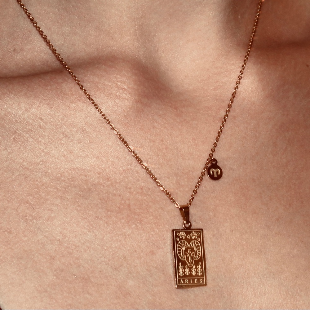 ARIES• 18K Zodiac Pendant •18K Gold Plated Necklace • 410 + 65 mm Chain • NWT